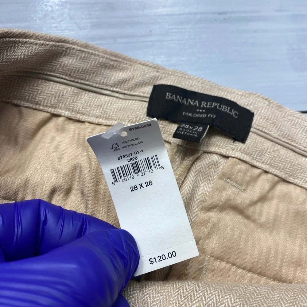 Banana Republic Tailored Fit Pants Mens 28x28 Beige Linen Cotton Herringbone